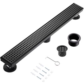 48 Inch Linear Shower Drain, Matte Black Shower Drain,Removable Grate, 304 Stainless Steel, Easy to Install and Clean for Bathrooms (Drain Base Not Included), LSD-04A-48B