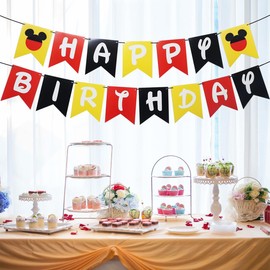 Cartoon Mouse Birthday Party Banner, Cartoon Mouse Style Bunting, Cartoon Mouse Themed Birthday Party Supplies