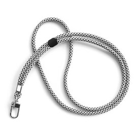 trage.band® Long Adjustable Neck Strap with Carabiner Hook, Black/White