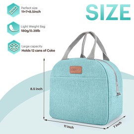 Lunch Bag for Women & Men Adult Insulated Lunch Box, Small Leakproof Cooler Food Lunch Containers Reusable High Capacity Lunch Tote Bags for Work, Travel, Outdoor (Aqua Green)