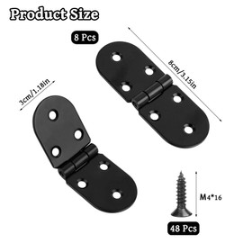 8 Pcs Folding Flip Hinges, 180 Degree Counter Flap Hinges for Wood Round Edge Small Door Hinge with Screws Metal Backflap Hinge for Furniture Cupboard, Black