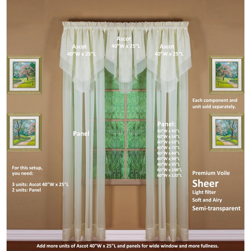 Today's Curtain Emelia Original Voile Panel 95", Ecru, 60" W