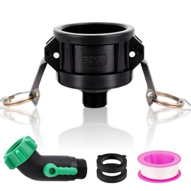 275 330 Gallon IBC Tote Fittings with 45 Degree Hose Elbow Shut Off Valve, Tank Drain Adapter 2 inch Cam Lock x 3/4 Inch Male GHT for IBC Tote Containers and Garden Hose Fittings