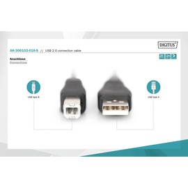 DIGITUS DIGITUS USB 2.0 Kabel - 1,8 m - USB-A zu Typ-B - 480 Mbps - Verbindungskabel f??r Computer, Notebooks, Hubs, Drucker - Schwarz