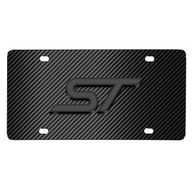 iPick Image for Ford Focus ST 3D Dark Gray Logo on Black Carbon Fiber Pattern Stainless Steel License Plate - Official Licensed
