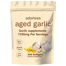 PKPPKP Aged Garlic Extract 7500mg Odorless –200 Softgels | Organic, Non-GMO, Gluten-Free | Daily Immune for Adults(1pcs)
