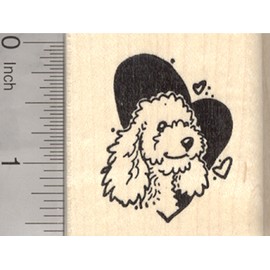 Poodle Valentine Rubber Stamp, Dog in Heart