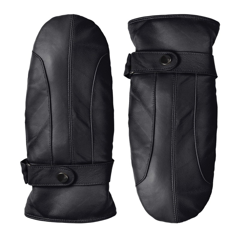 Harssidanzar Genuine Leather Mittens Mens, Warm Lined Winter Leather Mitt