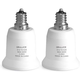 ORALUCE E12 to E26 Adapter, Candelabra to Medium/Standard Base, Light Bulb Socket Adapter Max 200W, 0-250V, Bulb Adapter Socket Converter for Ceiling Fans, Chandelier, 2 Pack