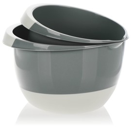 COM-FOUR® 2 x Mixing Bowls 3.5 and 2 Litres with Stop Base, Pouring Spout and Non-Slip Handle, Baking Bowl Set in Modern Colours [Selection Varies] (3.5 + 2 L - Colourful + White)
