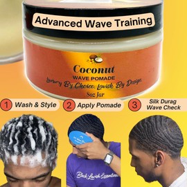 Ultra-Smooth 360 Wave Pomade, 8oz Wave Butter Pomade, Strong Hold Non-Greasy Hair Pomade for Deep Waves, Shea and Mango Butter Natural Wave Pomade, Black Lavish Essentials (Coconut 360 Pomade, 8oz)