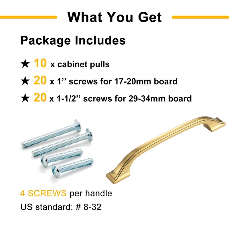 BEROSSA 10 Pack Brushed Gold Cabinet Pulls 3-3/4 Inch Gold
