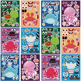 24 Sheets 8.27''×5.9'' Make Your Own Sea Animals Stickers for Kids Toddlers, Make a Face Stickers for Kids Party Favors Activities