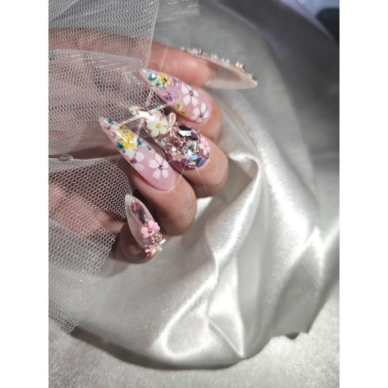 ❣️ Stancil flower handmade nail tip ✨ - Short ballerina