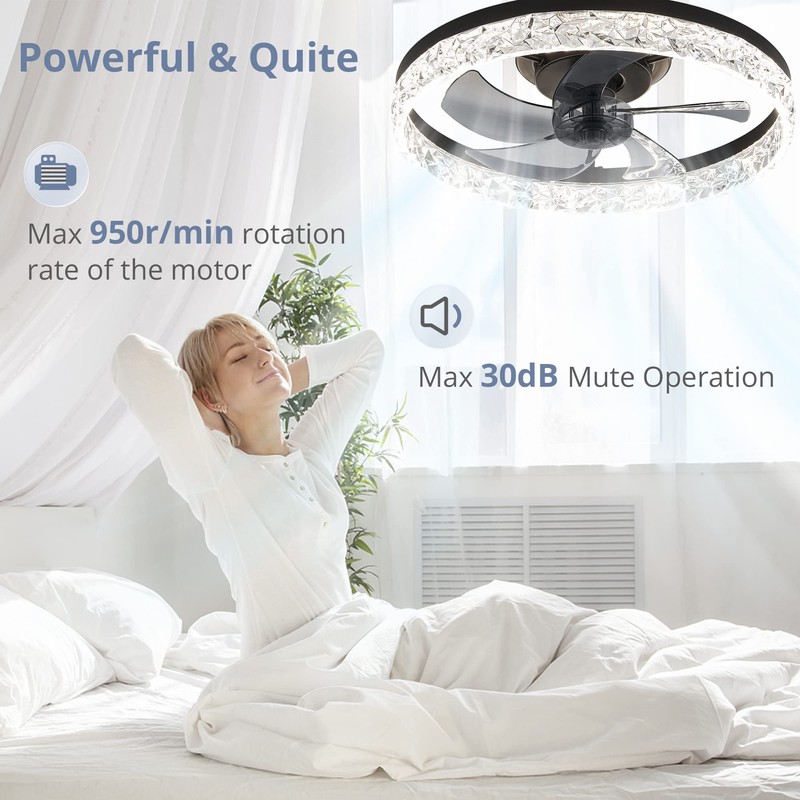 LEDIARY 20" Modern Ceiling Fans with Lights and Remote, Dimmable