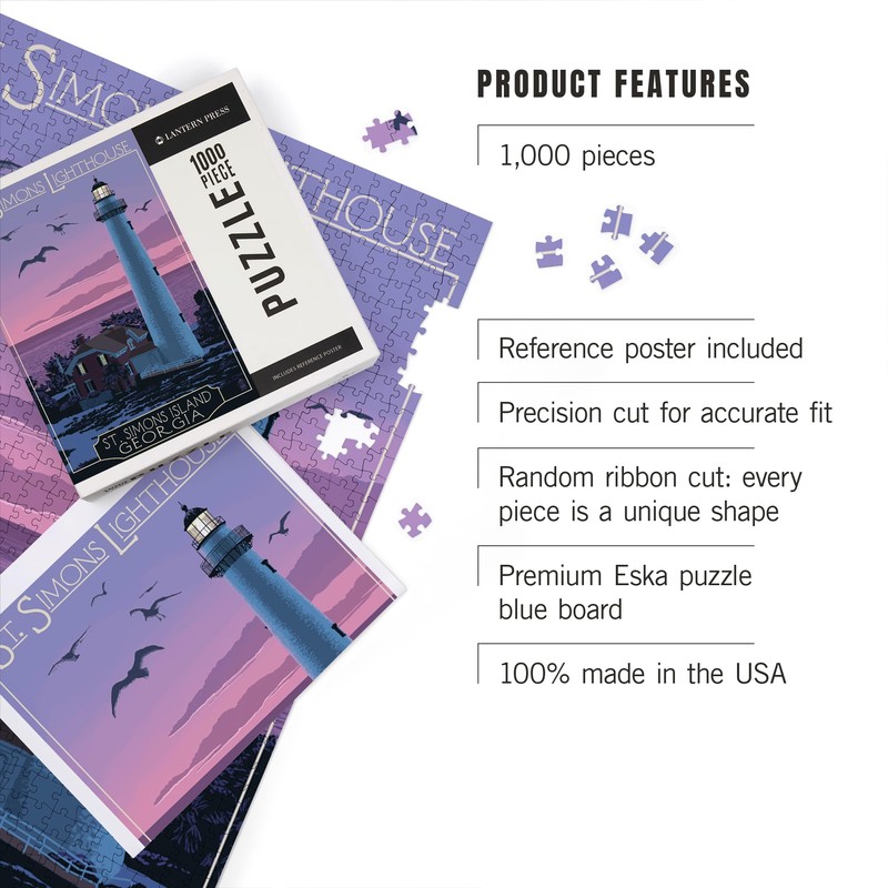 Lantern Press 1000 Piece Jigsaw Puzzle, St. Simons, Georgia, Lighthouse