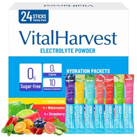 24 Sticks Electrolytes Powder Packets 7 Flavors Sugar Free Hydration Packets Liquid Daily IV Drink Mix, Low Sodium, Lemon Lime, Watermelon, Strawberry, Grape, Grapefruit, Lemon Cucumber, Mint