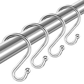 TOPROD Metal Shower Curtain Hooks Rings Set of 12,Never Rust S Shaped Hooks Hangers for Shower Curtains,Kitchen Utensils,Clothing,Towels,Ornaments (Chrome)