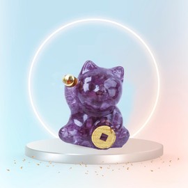 LIGHUFEIC Natural Amethyst Cat Crystal Statue,Hand Carved Purple Cat Crystal Statue for Healing,Office, Home Decor for Cat Lovers