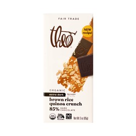 Theo Chocolate Brown Rice Quinoa Crunch Organic Dark Chocolate Bar, 85% Cacao, 12 Pack | Vegan, Fair Trade