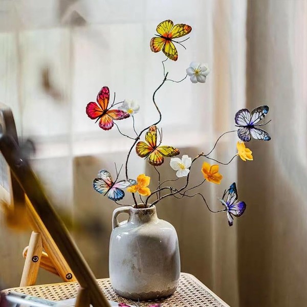 TaTalife Artificial Butterfly Branche, Butterfly Decorations, Simulation Branch Stems with