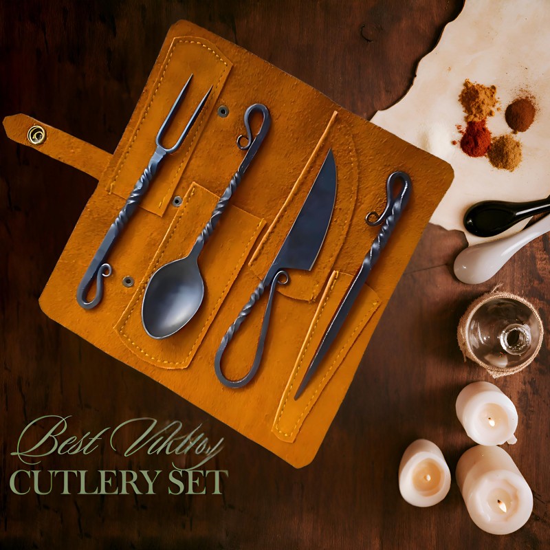 Hand Forged Medieval Cutlery Set- 4 Pcs Viking Utensils Set