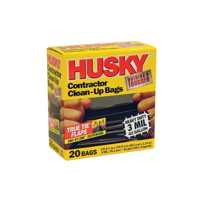 Husky HK42WC020B 42-Gallon Polyethylene Resin Contractor Clean-Up Bags, 20 Count,