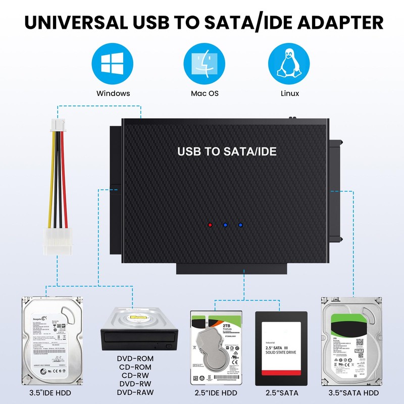 ULXUUUN Hard Drive Reader USB 3.0 to SATA IDE Adapter，IDE