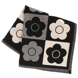 MARY QUANT 001153-0001-01 Triple Gauze Handkerchief 13.4 inches (34 cm) Black & White Checkered Daisy (Black) Women's Towel Hand Towel Approx. 13.4 inches (34 cm)