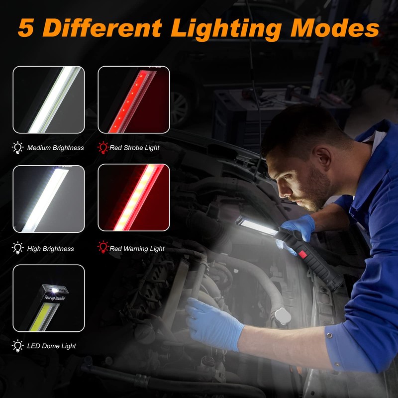 Mudder 6 Pcs Rechargeable LED Work Light with Magnetic Base
