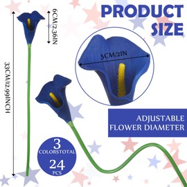Hoteam 24 Pcs 4th of July Artificial Flowers Red Blue White Patriotic Calla Lily Picks Decorations Independence Day Fake Calla Lily Flowers Memorial Day Fake Floral for Home Outdoor Table Decor