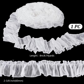 arricraft 8.75 Yards White Ruffle Lace Trim Ribbon, 2-3/8 Inch Ruffled Tulle Fabric Lace Trimming Ribbon Polyester Applique Trimming for Bridal Weddings Decorations Sewing Garment Accessory