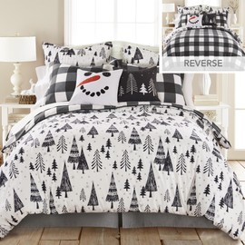 Levtex Home Merry & Bright Collection - Northern Star Comforter Set - Twin Comforter (68 x 88in.) + One Standard Pillow Cases (26 x 20in.) - Holiday Pine Trees - Black and White - Microfiber