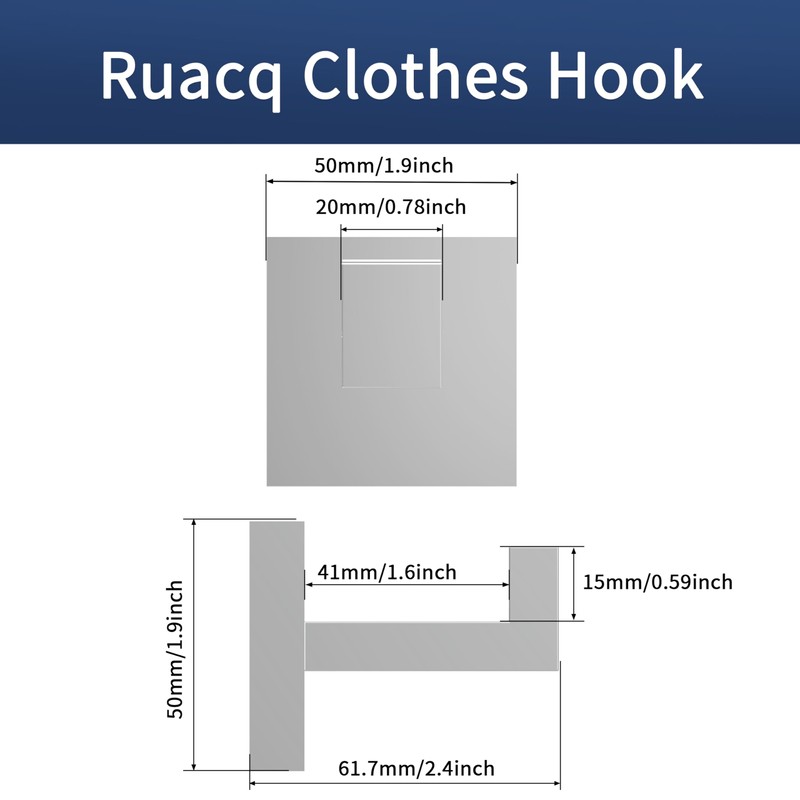Ruacq Towel Hooks for Bathrooms, 2pcs Square Base Robe Hook,