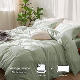 MooMee Bedding Duvet Cover Set 100% Washed Cotton Linen Like Textured Breathable Durable Soft Comfy (Sage Green, Twin)