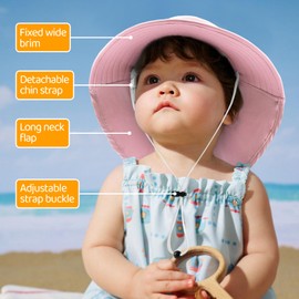 BQUBO 2 Pack Toddler Kids Sun Hat with Neck Flap UPF 50+ Unisex Kids Wide Brim Bucket Hats Adjustable Baby Summer Beach Hats with Mesh Breathable Vacation Essentials