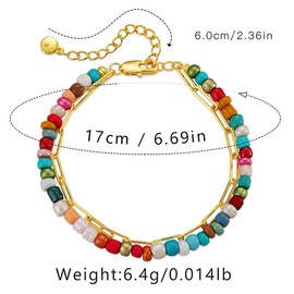 Irregular Crystal Beaded Layered Bracelets.Gold Paperclip Bracelet Adjustable Color Rice Beads Bracelet Bohemia Jewelry Gifts for Women (Gold)