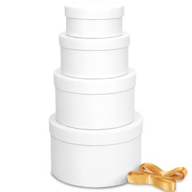 Bengnkes Round Gift Box White Gift Boxes with Lids for Presents 4 Packs Luxury Nesting Gift Boxes Small with 17ft Ribbon for Bridesmaid Valentines Mother's day Graduation