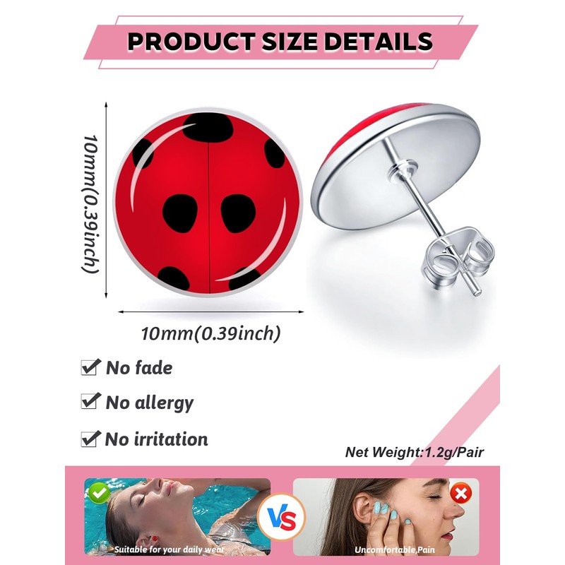 SIISPRI 6Pairs Ladybug Women Earrings Set Cute Bug Little Ladybird