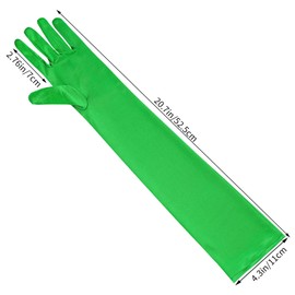 Wobe Long Opera Party 20s Satin Gloves Stretchy Adult Size Elbow Length Mardi Gras (Green)