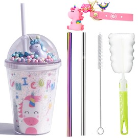 Unicorn Tumbler with Straw Drinking Cups Ice Coffee Tea Mugs Women Reusable Plastic Cup Water Bottle Birthday Gift