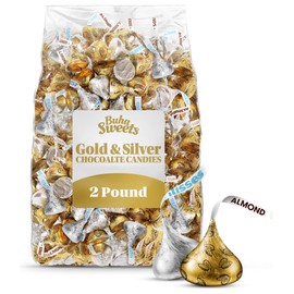 Bulk Chocolate 2 Pound Gold & Silver Foil Assorted Almond & Milk Chocolate Candy Mix - Approx. 200 Pieces Individually Wrapped for Parties, Buffets, and Gift Bags