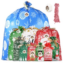 Christmas Large Drawstring Gift Bags,16Pcs Gift Bags Sizes Extra Large Medium Christmas Drawstring Wrapping Bags with Tags 20Pcs Birthday Christmas PartyXmas Gift Bags for Christmas Holiday Party