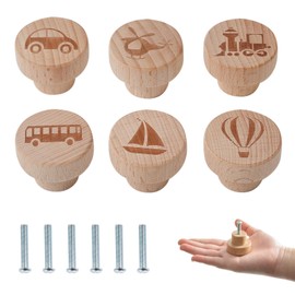 OESSUF 6PCS Vehicle Wooden Cabinet Knobs, 35mm Round Furniture Handle Drawer Door Knobs Pull Handles for Cupboard Wardrobe Furniture Hardware