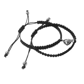 meberg Friendship Bracelets Heart Black Partner Bracelets Couple Jewellery Bracelet Black Silver with Heart Pendant Adjustable Size, Stainless Steel, none