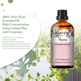 Thyme Essential Oil, 1.01Fl.Oz (30ML) PHATOIL Pure Essential Oil Singles for Aromatherapy Diffusers, Humidifiers, Great for DIY Candle and Soap Making, Gift for Friend