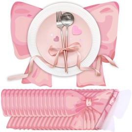 Tinlade 50 Pack Disposable Bow Placemats Coquette Bow Table Mats Slice 13.8 Inches Decorative Paper Placemats for Birthday Bridal Wedding Party Table Setting (Pink)