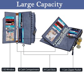 HNOOM Women's Purse, PU Leather Purse, Women's Small and Short Format Purse, Women's Many Compartments, Mini Wallet with 16 Card Slots and Coin Compartment, Dark blue-l, Minimalist