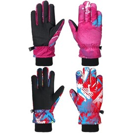 Honoson - 2 pares de guantes de nieve de invierno para niños, impermeables, a prueba de viento, cálidos, para esquí, para niños pequeños