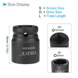 CoCud 6-Point Shallow Impact Socket, 3/4-Inch Drive 30mm Socket, Cr-Mo Spindle Axle Nut Impact Socket - (Applications: for Household Maintenance)